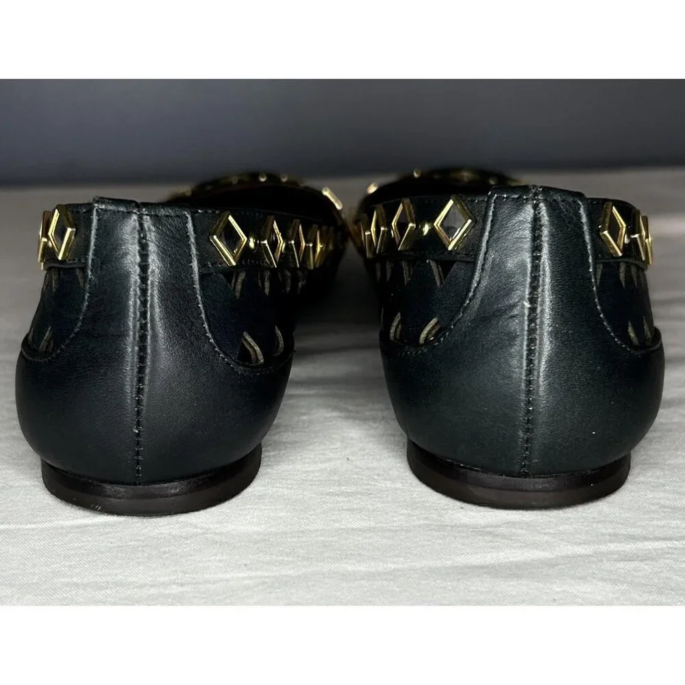 Tory Burch Shoes Womens 7 Black Kingsbridge Leather Ballet Flats Mirrored Cutout
